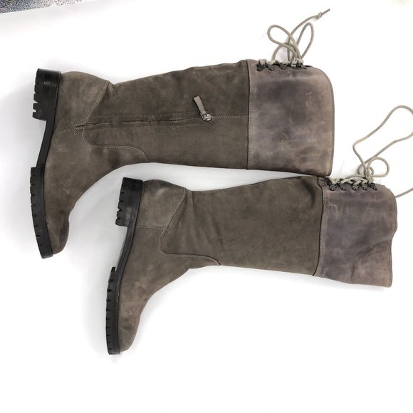 Cole Haan Nike Air Waterproof Knee High Boots Weathered Suede Leather Brown Lace - Picture 13 of 16